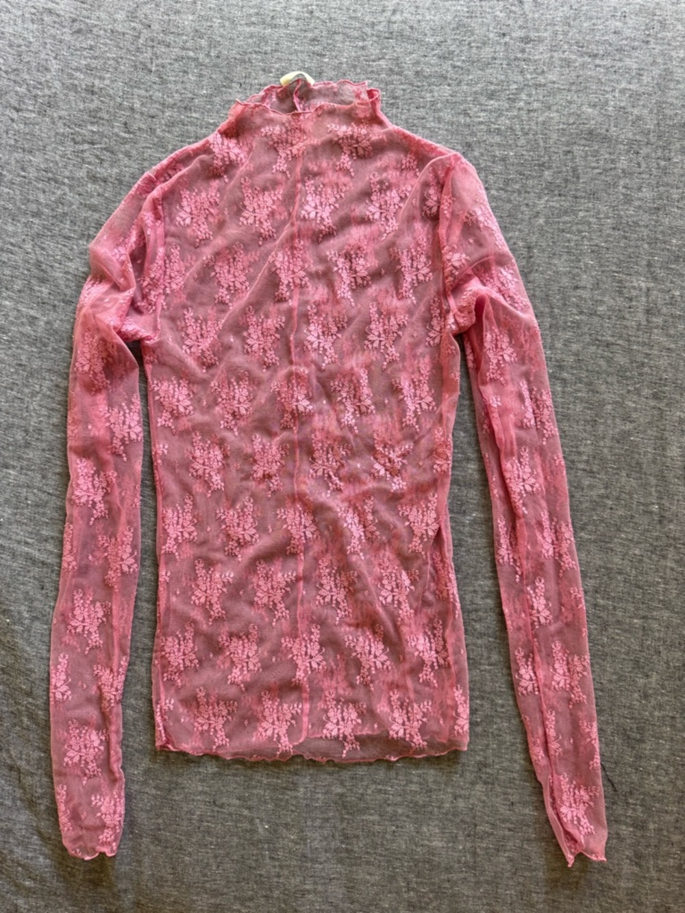 Free People Rose Pink Floral Lace Mock Neck Long Sleeve Top